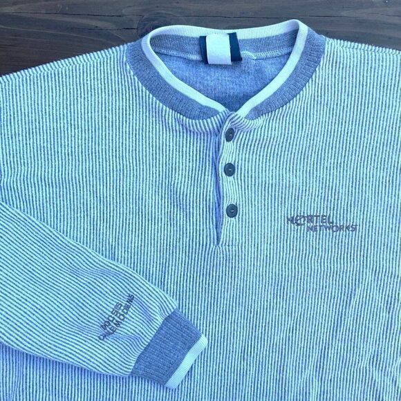 VTG Nortel Networks Cable Modems 1/4 Button Sweater Sweatshirt Gray Mens L USA - Picture 1 of 8